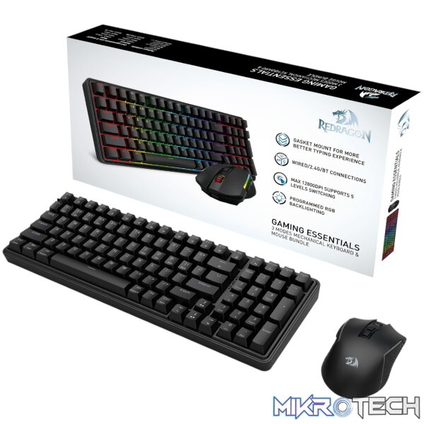 Redragon S162 RGB 3-Mode Wireless Mechanical Gaming Keyboard and Mouse Combo - Black - Image 8