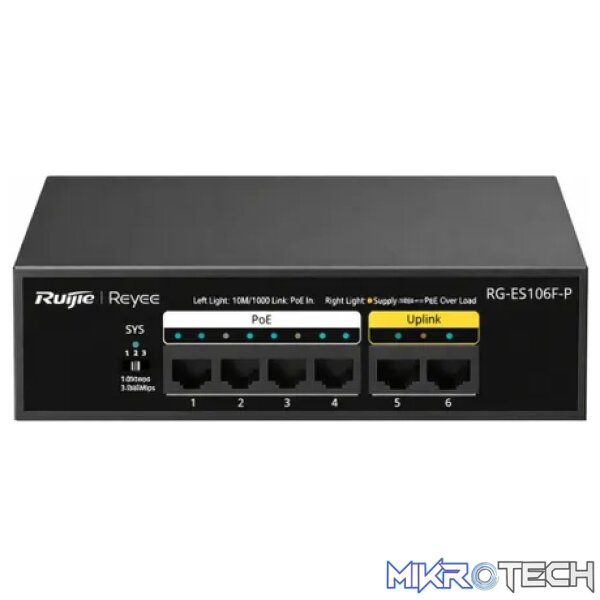 Reyee 4 Port 10/100 PoE Switch with 2 x RJ45 10/100 Uplinks - Image 2
