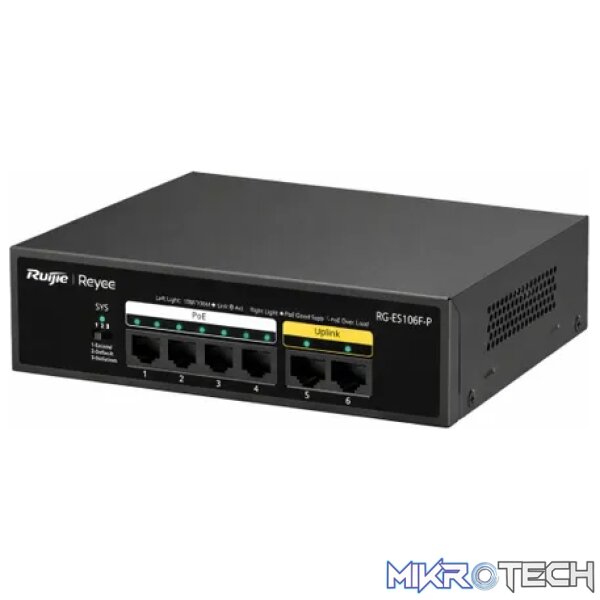 Reyee 4 Port 10/100 PoE Switch with 2 x RJ45 10/100 Uplinks - Image 3