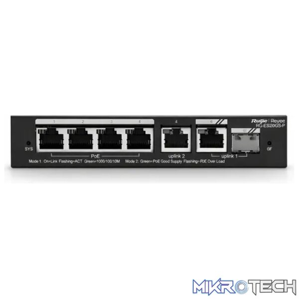 Reyee 4 Port 1GE PoE Cloud Managed Switch with 1 x RJ45 1GE Uplinks and 1 x RJ45/SFP 1GE Uplinks Reyee 4 Port 1GE PoE Cloud Managed Switch with 1 x RJ45 1GE Uplinks and 1 x RJ45/SFP 1GE Uplinks