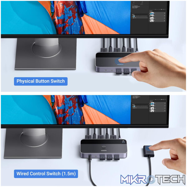 UGREEN 4K@60Hz HDMI KVM Switch (2 In 1 Out)-Grey - Image 3