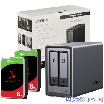 UGreen NASync DXP2800 2 Bay NAS with Seagate Ironwolf NAS 16TB SATA Hard Drive Bundle (2x 8TB)
