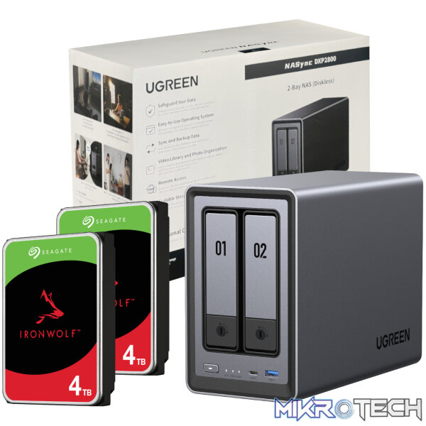 UGreen NASync DXP2800 2 Bay NAS with Seagate Ironwolf NAS 8TB SATA Hard Drive Bundle (2x 4TB) UGreen NASync DXP2800 2 Bay NAS with Seagate Ironwolf NAS 8TB SATA Hard Drive Bundle (2x 4TB)
