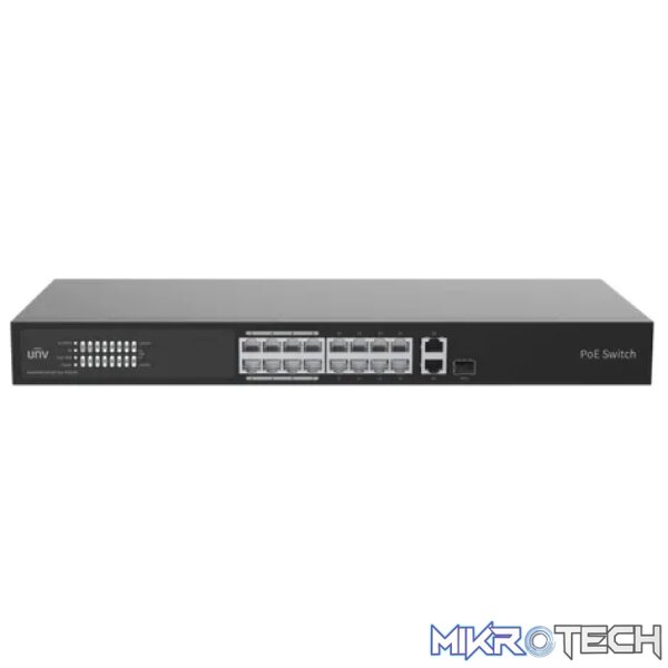 Uniview 16 Port 10/100 PoE Cloud Managed Switch with 1 x RJ45 1GE and 1 x RJ45/SFP 1GE Uplink - Image 3