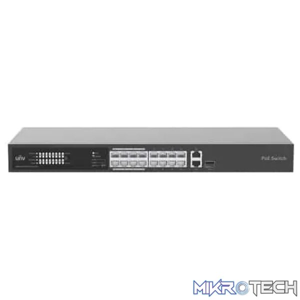Uniview 16 Port 10/100 PoE Switch with 1 x RJ45 1GE and 1 x RJ45/SFP 1GE Uplink - Image 2