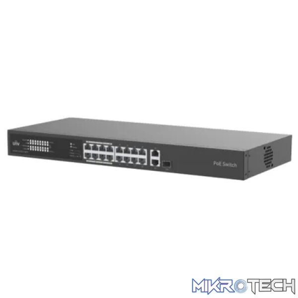 Uniview 16 Port 10/100 PoE Switch with 1 x RJ45 1GE and 1 x RJ45/SFP 1GE Uplink - Image 3
